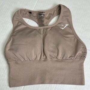 Gymshark Energy Seamless Crop Vest‎ XSmall Ribbed Taupe Padded Sports Bra Top